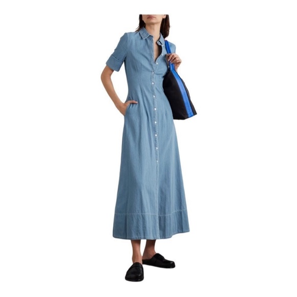 NWT Staud Joan Shirtdress in Light Wash Chambray  size 0 - Picture 2 of 10